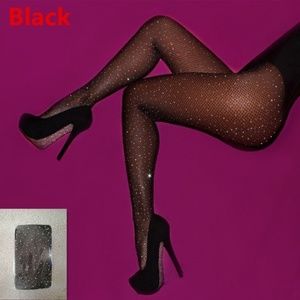 Sexy Black Crystal Rhinestone Fishnet Pantyhose